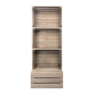 Rustic 3 crate shelving display unit 500x370x1143 front view
