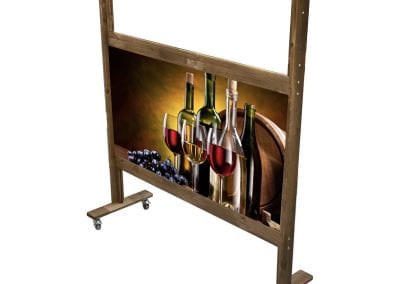 Solid Pine Frame Room Divider Partition Screen with mixed media and see thru panel 1200x400x1400 with wine