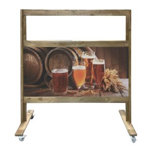 Solid Pine Frame Room Divider Partition Screen with mixed media and see thru panel 1200x400x1400 front view with beer