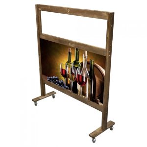 Solid Pine Frame Room Divider Partition Screen with mixed media and see thru panel 1200x400x1400 with wine