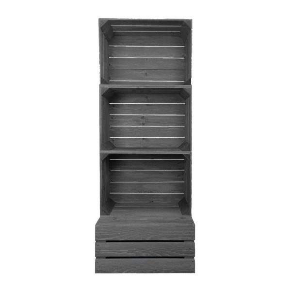 Amberley Grey Painted 3 crate shelving display unit 500x370x1143 front view Amberley Grey Painted 3 crate shelving display unit 500x370x1143 front view