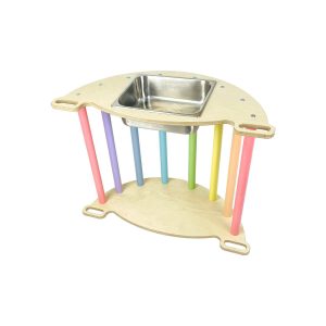 Nursery Ligneus PLAY Pikler multifunctional 4 in 1 Climbing Rocker Arch Pastel Rainbow as sensory tray table