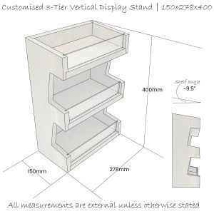 Customised Pine 3 Tier vertical Display Stand 278x150x400 schematic Customised Pine 3 Tier vertical Display Stand 278x150x400 schematic
