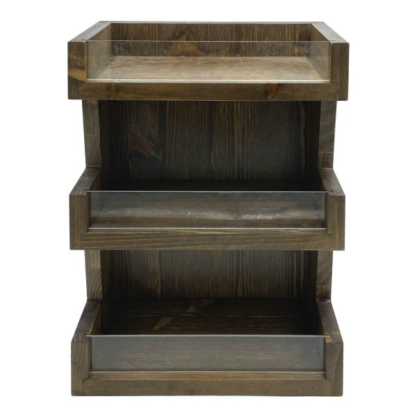 Customised Rustic Brown Pine 3 Tier vertical Display Stand 278x150x400 front view Customised Rustic Brown Pine 3 Tier vertical Display Stand 278x150x400 front view