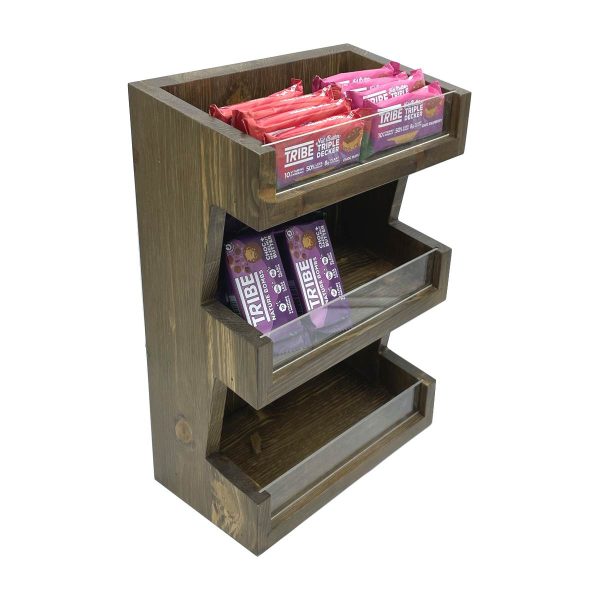 Customised Rustic Brown Pine 3 Tier vertical Display Stand 278x150x400 with merchandise