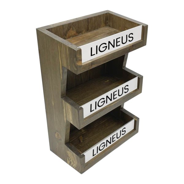 Customised Rustic Brown Pine 3 Tier vertical Display Stand 278x150x400 with printed panels Customised Rustic Brown Pine 3 Tier vertical Display Stand 278x150x400 with printed panels