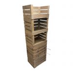 Rustic 3 drop front crate display and storage unit 500x370x1700 with hangers