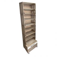 Rustic 4 crate shelving display unit 500x370x1730 with shelves and casters