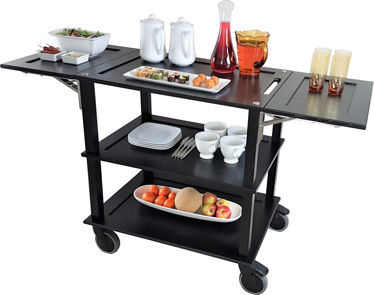 Executive Catering Burford Black Oak Drop Leaf Hospitality Trolley 805-1460x558x855