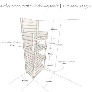 Mobile 4 tier stacking crate open merchandiser shelves 624x400x1695 Schematic