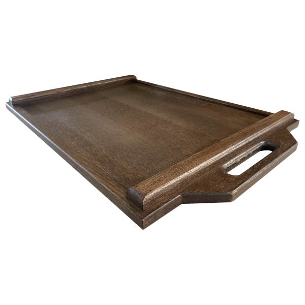 Dark Brown Oak Butlers Tray 710x470x36 underneath foot detail Dark Brown Oak Butlers Tray 710x470x36 underneath foot detail