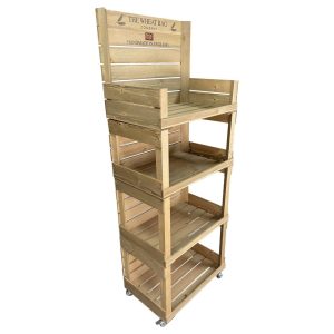 Mobile 4 tier stacking open crate merchandiser shelves