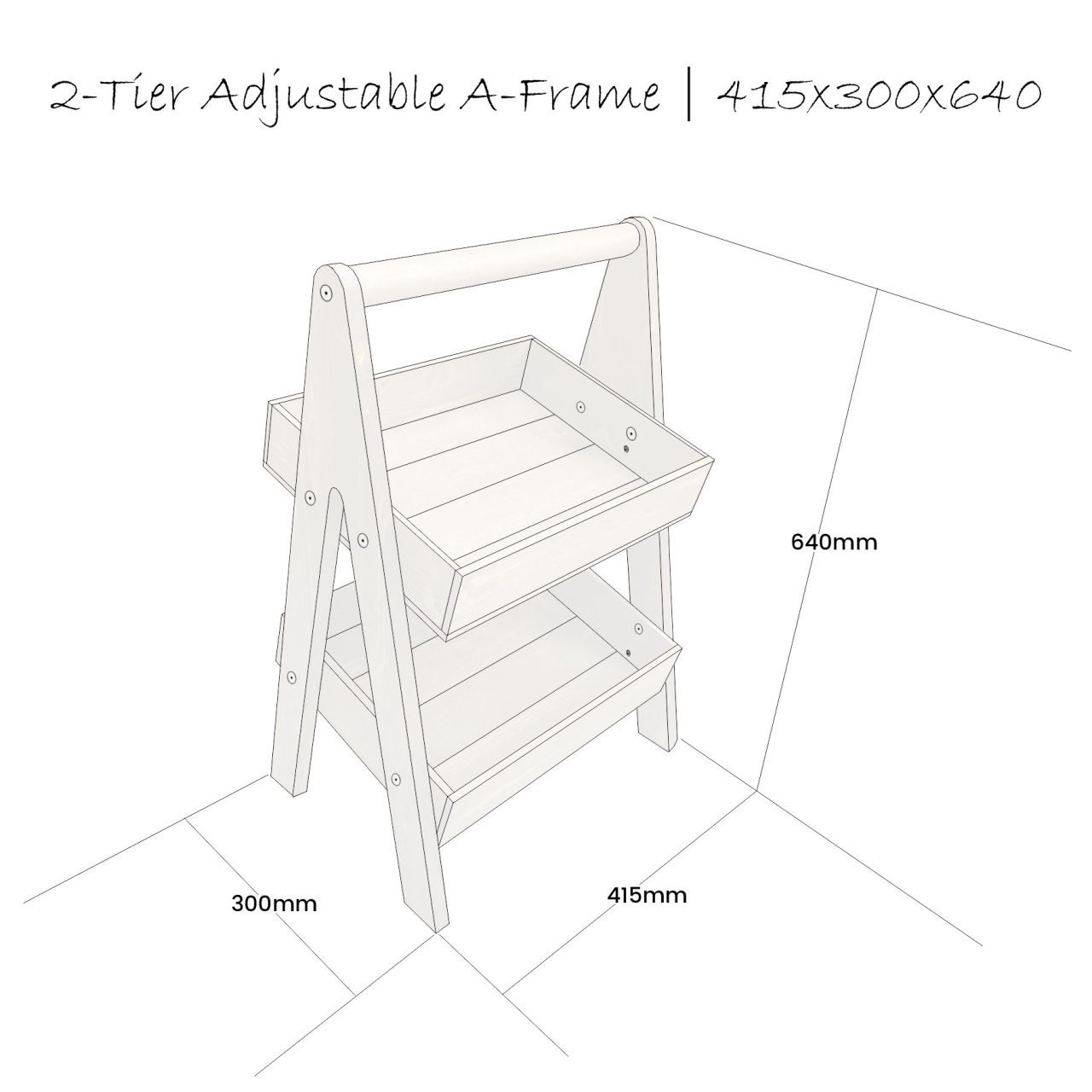 2-Tier Adjustable Wooden A-Frame Display Stand 415x300x640 Schematic