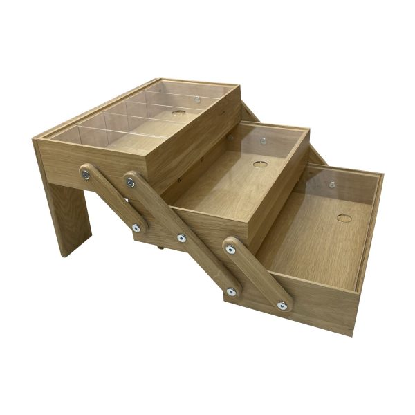 B1/3 Natural Oak 3-tier Cantilever Box open with lids B1/3 Natural Oak 3-tier Cantilever Box open with lids