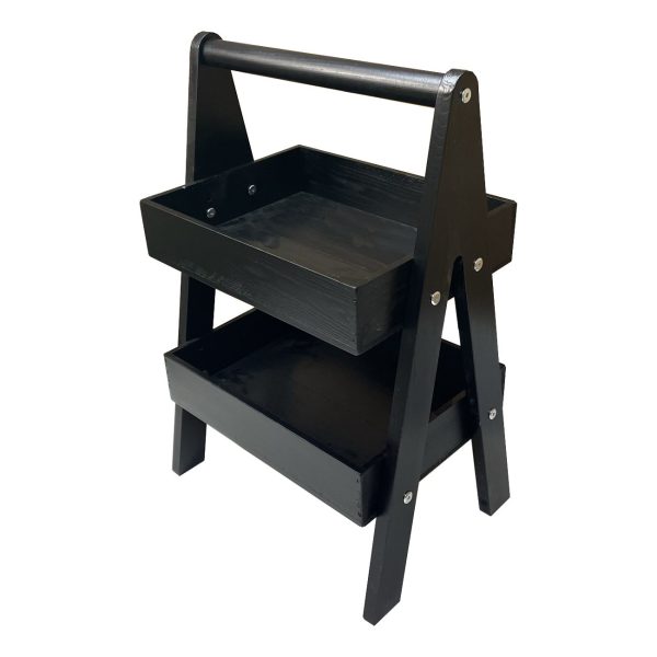 Black 2-Tier Adjustable Wooden A-Frame Display Stand 415x300x640 with Level Tiers Black 2-Tier Adjustable Wooden A-Frame Display Stand 415x300x640 with Level Tiers