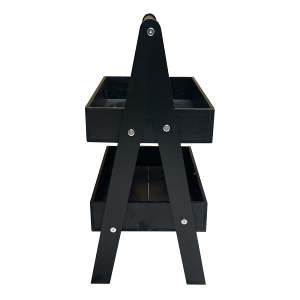 Black 2-Tier Adjustable Wooden A-Frame Display Stand 415x300x640 with Level Tiers side view Black 2-Tier Adjustable Wooden A-Frame Display Stand 415x300x640 with Level Tiers side view