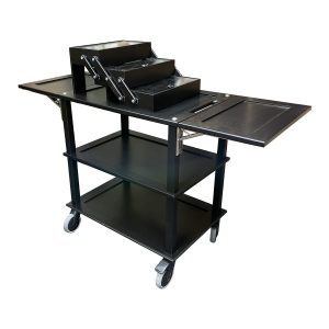 Black Oak Burford Drop Leaf Trolley with open 3-tier Cantilever Box Black Oak Burford Drop Leaf Trolley with open 3-tier Cantilever Box