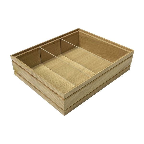 GN1/2 ribbed oak stacker box 325x264x80 with clear perspex dividers