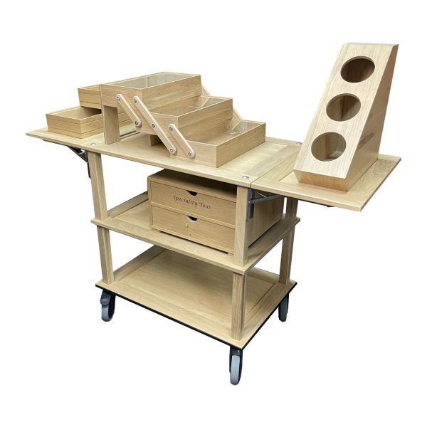 Natural Oak Burford Drop Leaf Trolley with Boxes Tea Chest and 3-tier Cantilever Box Natural Oak Burford Drop Leaf Trolley with Boxes Tea Chest and 3-tier Cantilever Box