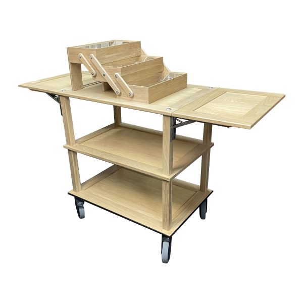 Natural Oak Burford Drop Leaf Trolley with open 3-tier Cantilever Box Natural Oak Burford Drop Leaf Trolley with open 3-tier Cantilever Box