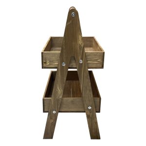 Rustic Brown 2-Tier Adjustable Wooden A-Frame Display Stand 415x300x640 with Level Tiers side view