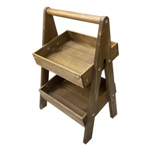 Rustic Brown 2-Tier Adjustable Wooden A-Frame Display Stand 415x300x640 with Slanted Tiers