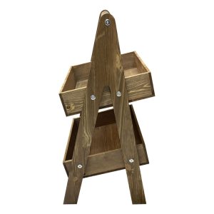 Rustic Brown 2-Tier Adjustable Wooden A-Frame Display Stand 415x300x640 with Slanted Tiers side view