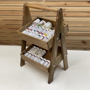 Rustic Brown 2-Tier Adjustable Wooden A-Frame Display Stand 415x300x640 with Slanted Tiers with sweets