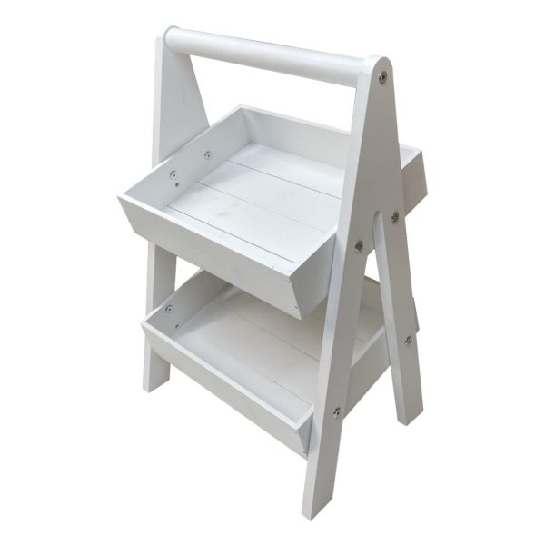 White 2-Tier Adjustable Wooden A-Frame Display Stand 415x300x640 with Slanted Tiers