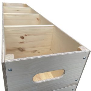 Mobile Natural Split Level 4 Bin Impulse Merchandise Display Stand 1200x300x940 angle view Mobile Natural Split Level 4 Bin Impulse Merchandise Display Stand 1200x300x940 angle view