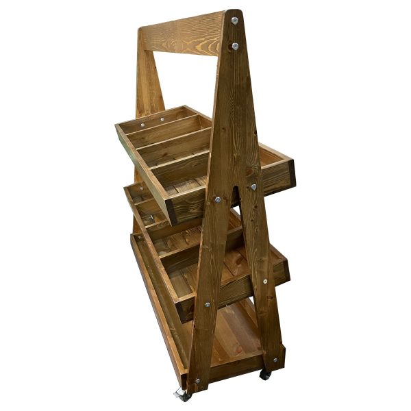 Mobile Rustic Brown Pine 3-Tier Slanted Merchandiser Display Stand 1190x370x1145 end view Mobile Rustic Brown Pine 3-Tier Slanted Merchandiser Display Stand 1190x370x1145 end view