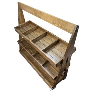 Mobile Rustic Brown Pine 3-Tier Slanted Merchandiser Display Stand 1190x370x1145 view from above