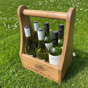 rustic wine caddy 300x210x400 engraved with the rugby wine club
