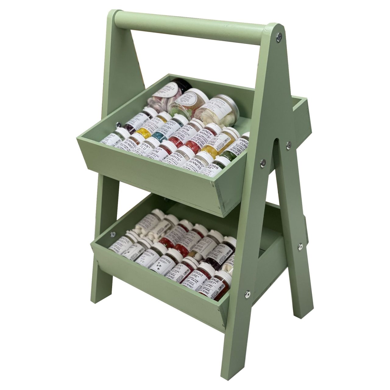 Tetbury Green 2-Tier Adjustable Wooden A-Frame Display Stand 415x300x640 with Slanted Tiers with sweets cutout