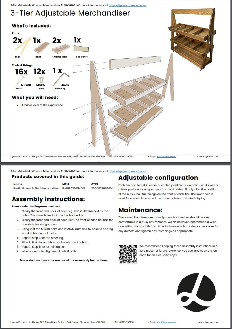3-tier adjustable merchandiser 1190x370x1145 assembly guide