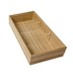 Natural ribbed oak trolley stacker box 398x212x80 with clear perspex dividers