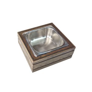 B1/6 Ribbed Dark Brown Oak Trolley Stacker Box metal bowl