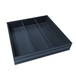 Amberley Grey ribbed oak trolley stacker box 424x398x80 with clear perspex dividers