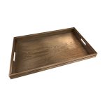 B1/1 Ribbed Dark Brown Oak Trolley Stacker Handle Tray 636x398x40