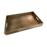 B1/1 Ribbed Dark Brown Oak Trolley Stacker Handle Tray 636x398x80