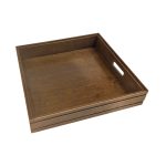 B2/3 Ribbed Dark Brown Oak Trolley Stacker Handle Tray 425x398x80
