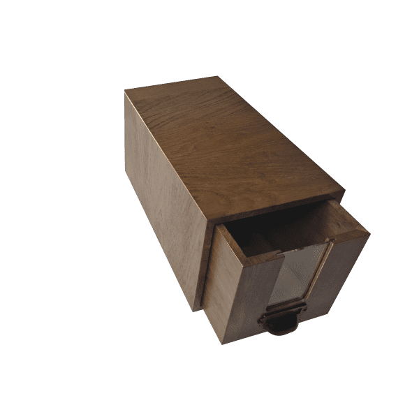 Burford B1/3 Dark Brown Oak Bread Bin side open Burford B1/3 Dark Brown Oak Bread Bin side open