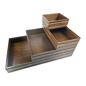 Dark Brown Stacked Ribbed Lacquered Oak Trolley Stacker Box 2