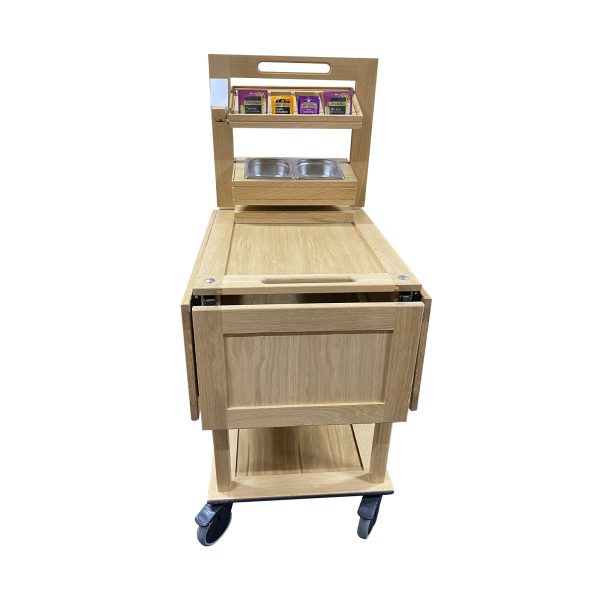Burford 2 Tier Counter Top Display Stand Natural trolley front Burford 2 Tier Counter Top Display Stand Natural trolley front