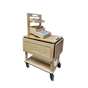 Burford 2 Tier Counter Top Display Stand Natural trolley side Burford 2 Tier Counter Top Display Stand Natural trolley side