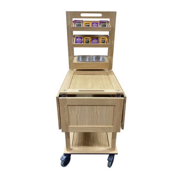 Burford 3 Tier Counter Top Display Stand Natural trolley front 1 Burford 3 Tier Counter Top Display Stand Natural trolley front 1
