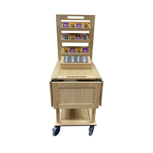 Burford 3 Tier Counter Top Display Stand Natural trolley front 2 Burford 3 Tier Counter Top Display Stand Natural trolley front 2