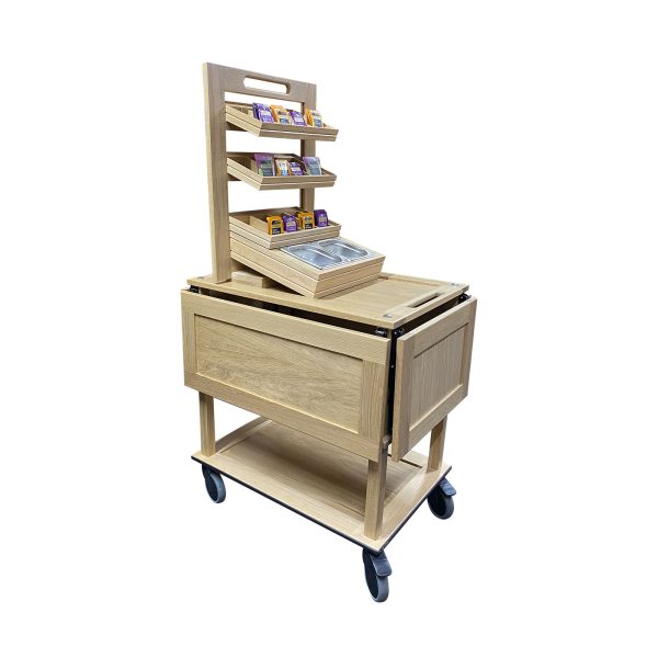 Burford 3 Tier Counter Top Display Stand Natural trolley side 2 Burford 3 Tier Counter Top Display Stand Natural trolley side 2