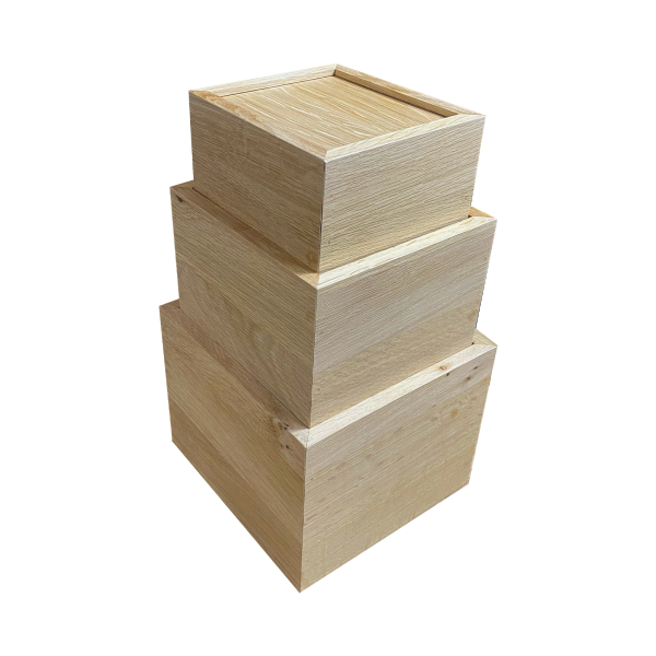 Burford Oak B1/6 Nesting Cube Set Natural stacked Burford Oak B1/6 Nesting Cube Set Natural stacked