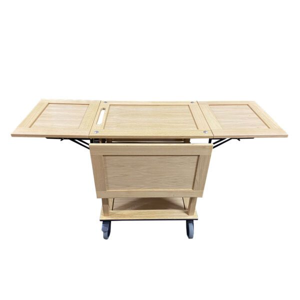 TR3-DL4-GN112-front-2open Burford GN11 Island Long Trolley GN1/2 Drop Leaves Natural front 2 open